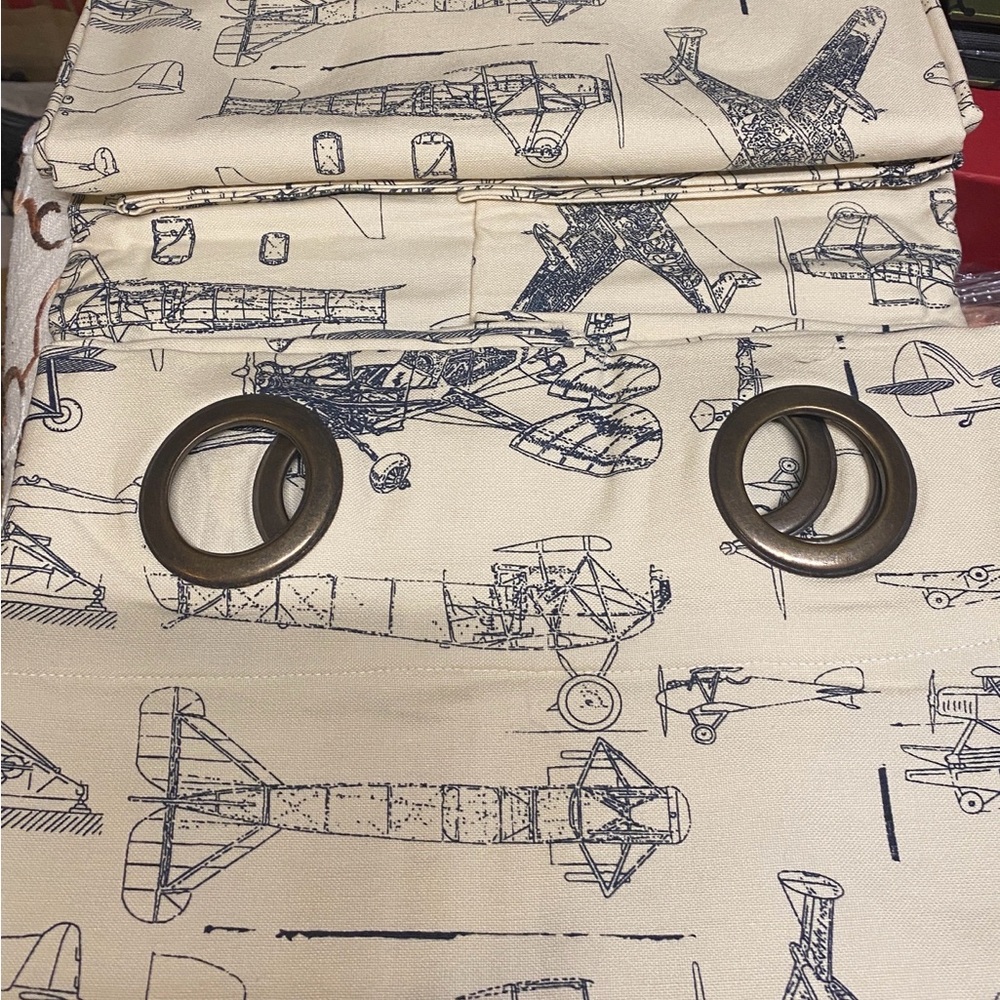 RH Vintage Airplane Blueprint Drapery Collection Grommet top - Picture 5 of 6